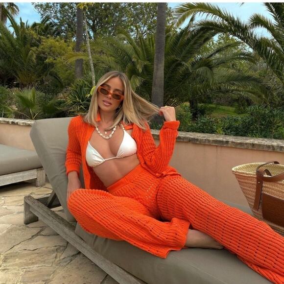 Zara Women's Orange Crochet Pants Size Large NWT - Picture 5 of 14